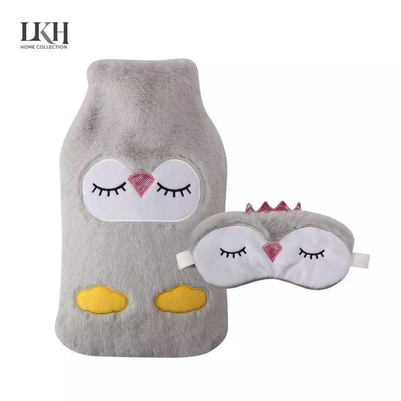 tooltime Hot Water Bottle with Cover & Eye Mask 2L Hot Water Bottle & Eye Mask Set Natural Rubber Grey Faux Fur Cover