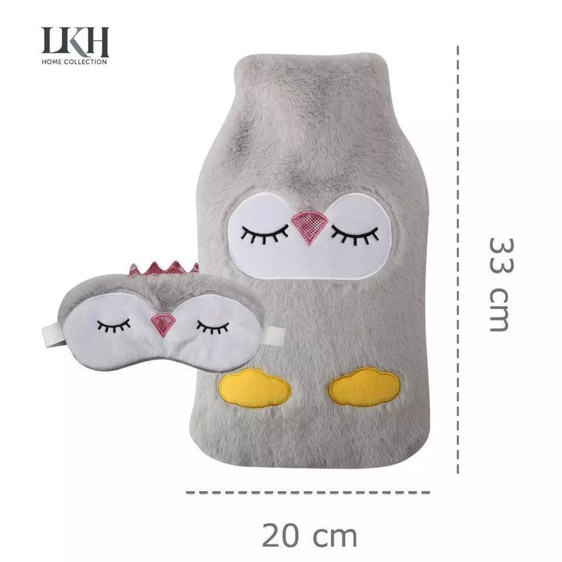 tooltime Hot Water Bottle with Cover & Eye Mask 2L Hot Water Bottle & Eye Mask Set Natural Rubber Grey Faux Fur Cover