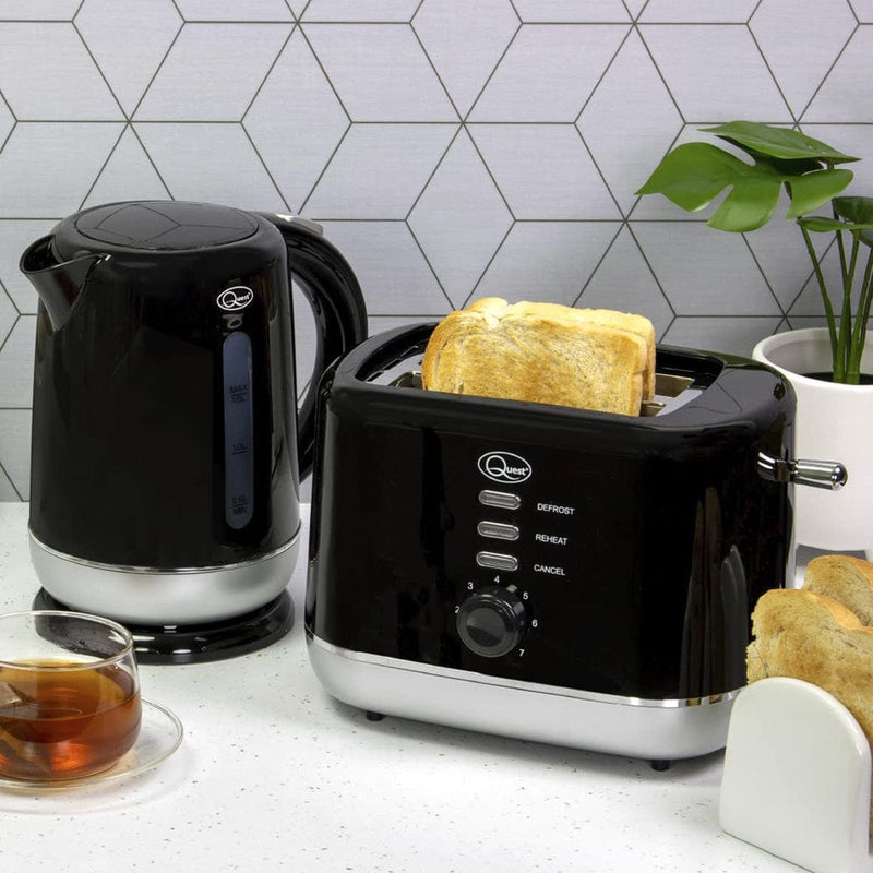 tooltime Kettle and Toaster Cordless Kettle + Toaster Set Black Silver Electric Fast Boil 2 Slice Cool Touch