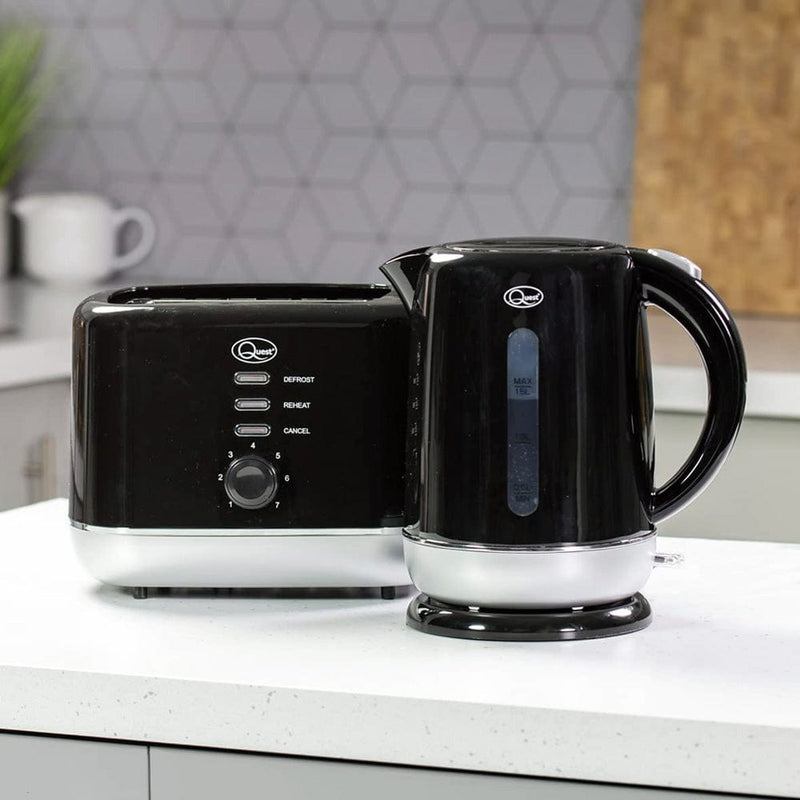 tooltime Kettle and Toaster Cordless Kettle + Toaster Set Black Silver Electric Fast Boil 2 Slice Cool Touch