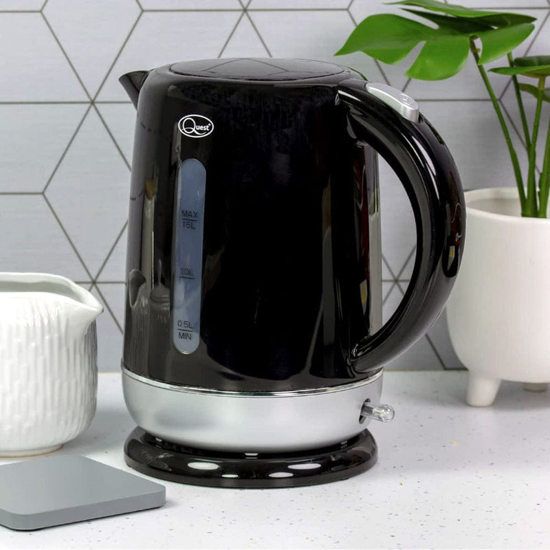 tooltime Kettle and Toaster Cordless Kettle + Toaster Set Black Silver Electric Fast Boil 2 Slice Cool Touch