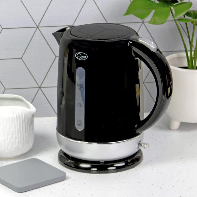 tooltime Kettle and Toaster Cordless Kettle + Toaster Set Black Silver Electric Fast Boil 2 Slice Cool Touch