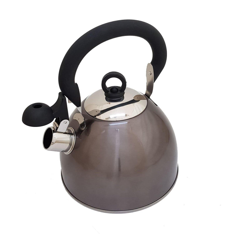 tooltime kettle Metallic Black Whistling Kettle Stainless Steel - Gas Electric Hobs - 2.5 Litre