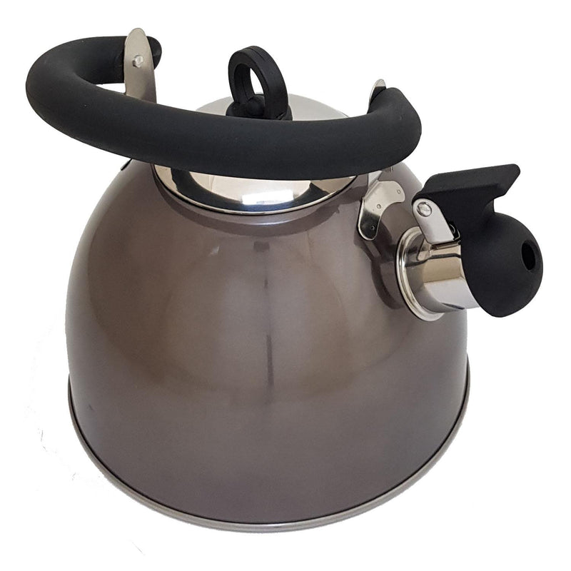 tooltime kettle Metallic Black Whistling Kettle Stainless Steel - Gas Electric Hobs - 2.5 Litre