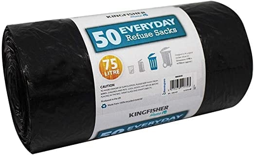 tooltime Kingfisher BB50HD 75 Litre Everyday Dustbin Bin Bag Liners/Refuse Sacks Black