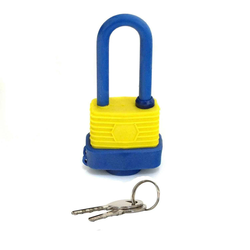 tooltime Pack of 4 Steel Padlocks 40mm Long Shank Plastic Covered Waterproof Heavy Duty