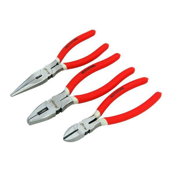 tooltime Pliers 3PC 200mm 8" PLIERS SET NON-SLIP COMBINATION LONG NOSE SIDE CUTTERS & TOOL ROLL