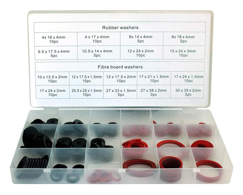 tooltime Sealing Washer Set 141pc Assorted Rubber & Fibre Washers in Case O Ring Seals