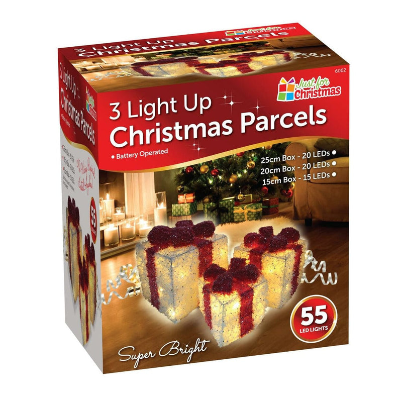 tooltime Set Of 3 Light Up LED Christmas Parcels White & Red Festive Xmas Decoration