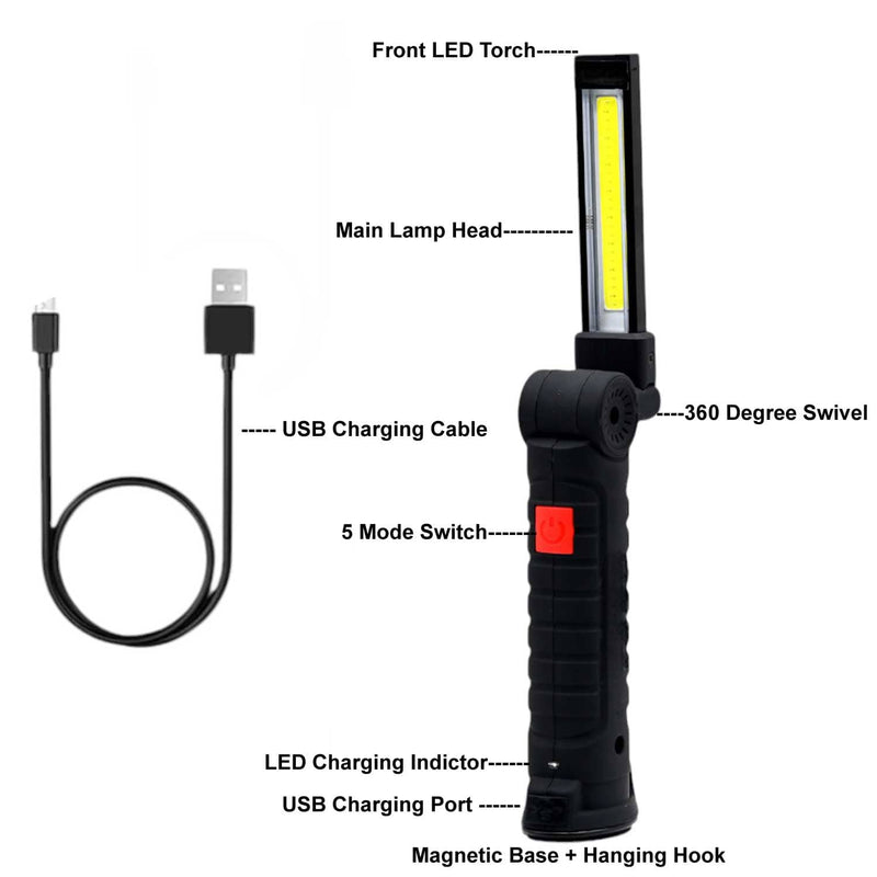 tooltime Torch Led Work Light Torch 3w Usb Rechargeable Cordless Inspection Lamp