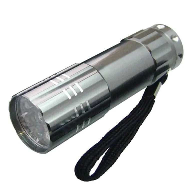 tooltime torch MINI ULTRA BRIGHT SILVER ALUMINIUM 9 LED POCKET LIGHT FLASHLIGHT TORCH CAMPING