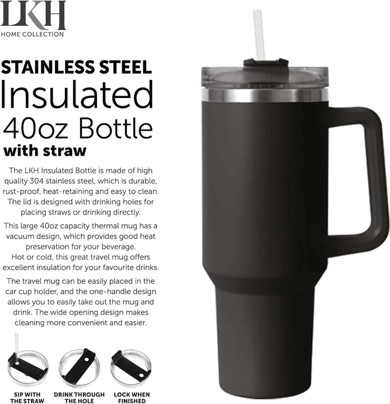 tooltime Vacuum Sealed Water Bottle Black 40oz Water Bottle Vacuum Insulated Stainless Steel - Travel Mug