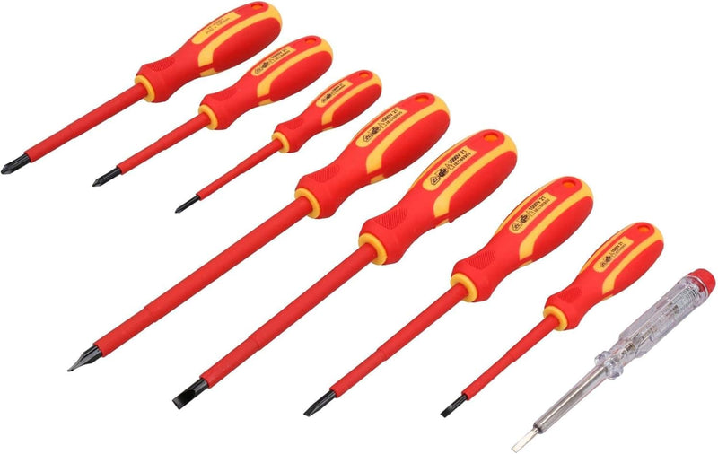 tooltime VDE screwdrivers VDE Screwdriver Electricians Set + Tester 1000v Fully Insulated Magnetic 8PC