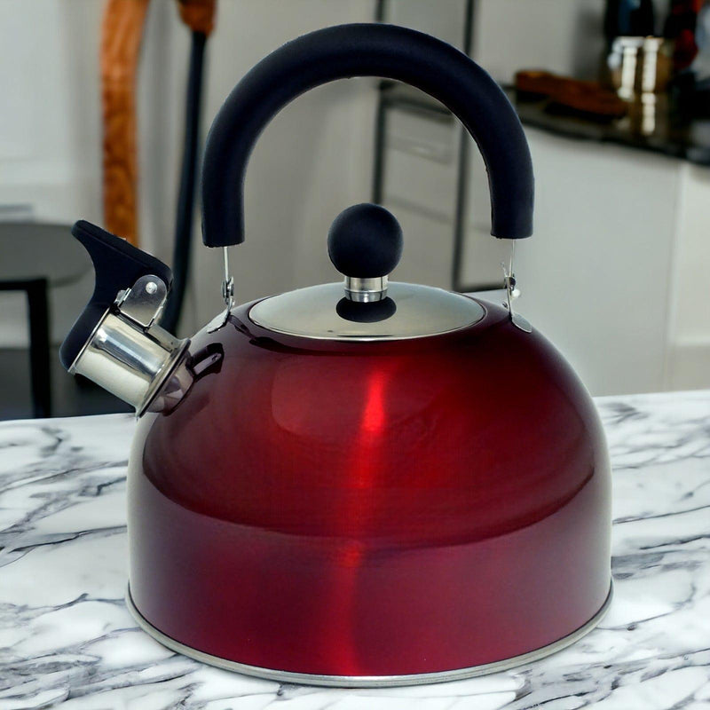 Voche Stovetop Whistling Kettle Voche 2.5 Litre Metallic Red Stainless Steel Whistling Stovetop Kettle