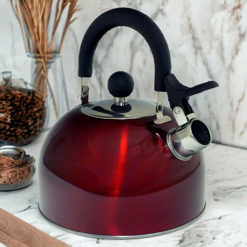 Voche Stovetop Whistling Kettle Voche 2.5 Litre Metallic Red Stainless Steel Whistling Stovetop Kettle