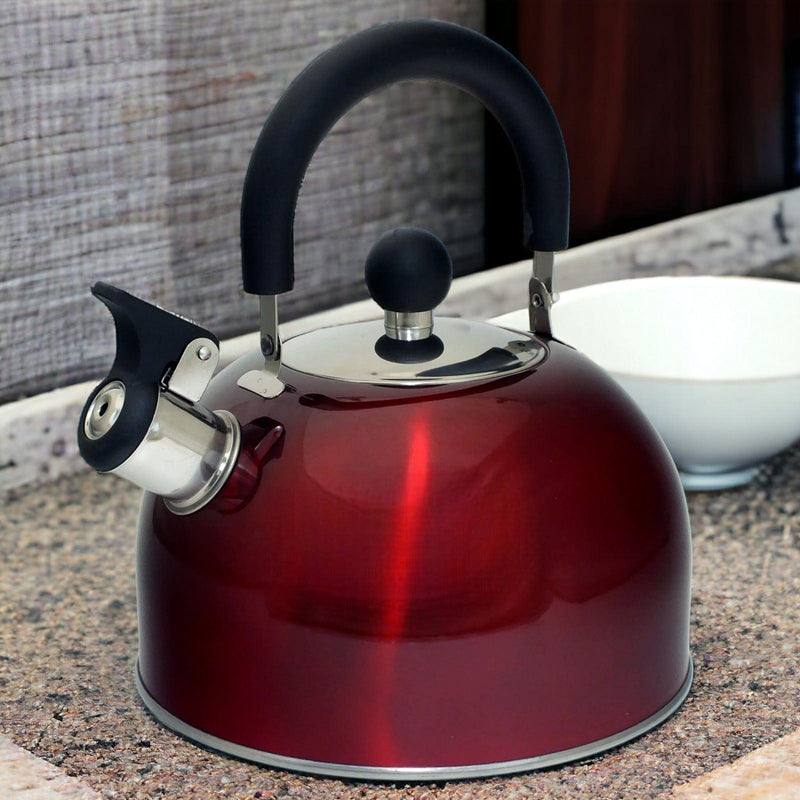 Voche Stovetop Whistling Kettle Voche 2.5 Litre Metallic Red Stainless Steel Whistling Stovetop Kettle