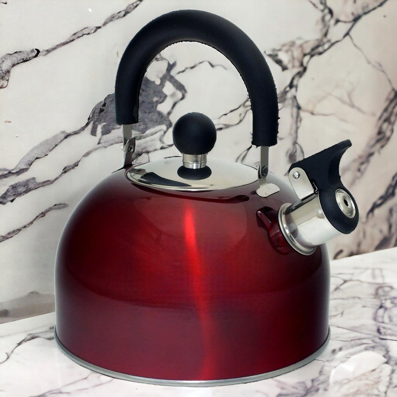 Voche Stovetop Whistling Kettle Voche 2.5 Litre Metallic Red Stainless Steel Whistling Stovetop Kettle