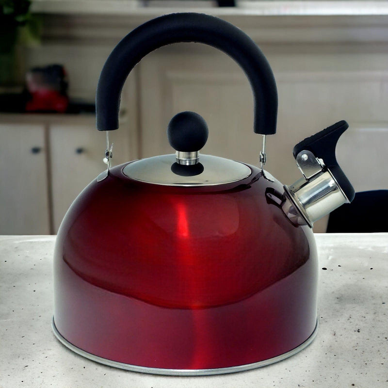 Voche Stovetop Whistling Kettle Voche 2.5 Litre Metallic Red Stainless Steel Whistling Stovetop Kettle