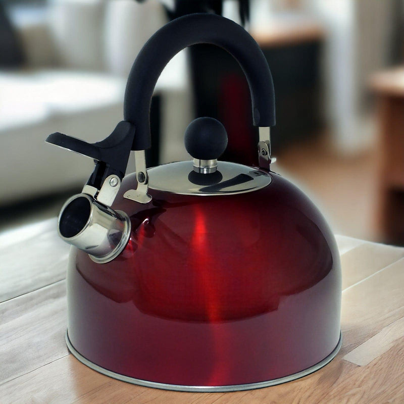 Voche Stovetop Whistling Kettle Voche 2.5 Litre Metallic Red Stainless Steel Whistling Stovetop Kettle