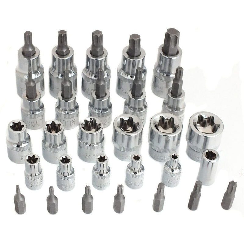 Voche Tool Sockets 30Pc Torx Star Sockets Bit Set Female E-Torx Bits 1/4 3/8 1/2