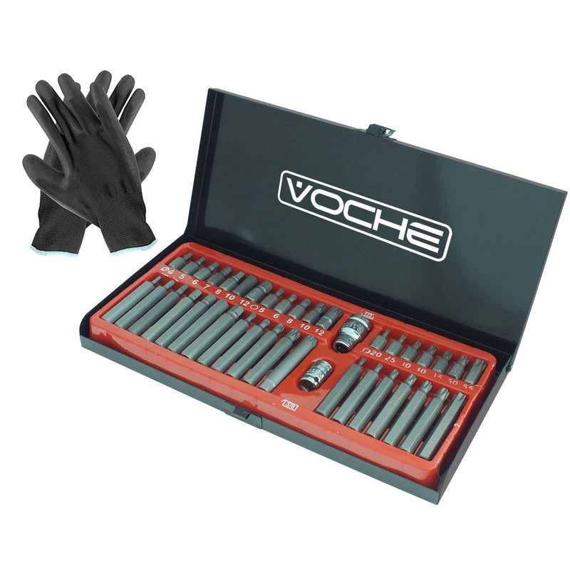 Voche Voche 40Pc 1/2" 3/8" Dr Hex Spline Torx Impact Socket Set + Metal Case + Gloves