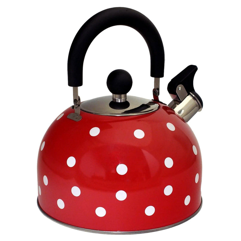 Voche Whistling Stovetop Kettle Voche 2.5 Litre Stainless Steel Whistling Stovetop Kettle | Red with White Polka Dots