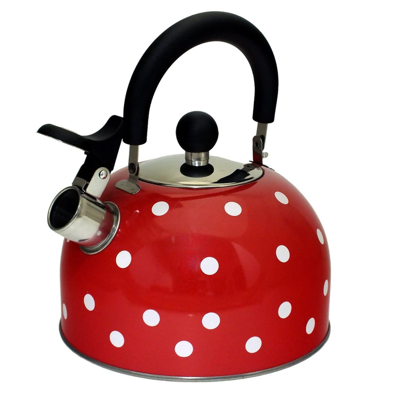 Voche Whistling Stovetop Kettle Voche 2.5 Litre Stainless Steel Whistling Stovetop Kettle | Red with White Polka Dots