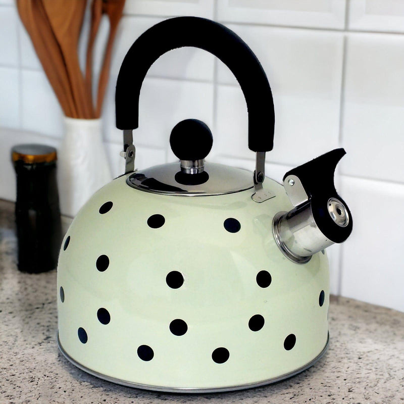 Voche Whistling Stovetop Kettle Voche 2.5 Litre Stainless Steel Whistling Stovetopv Kettle | Cream with Black Polka Dots