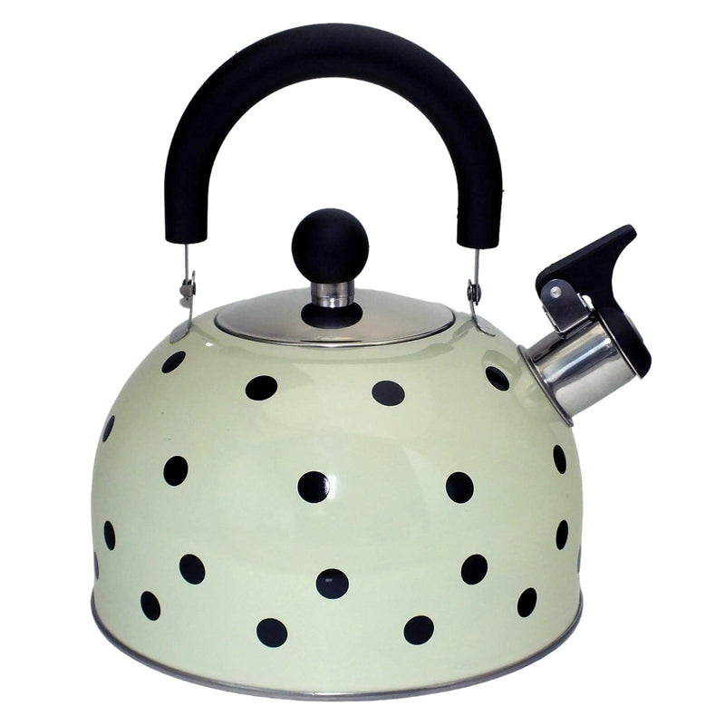 Voche Whistling Stovetop Kettle Voche 2.5 Litre Stainless Steel Whistling Stovetopv Kettle | Cream with Black Polka Dots