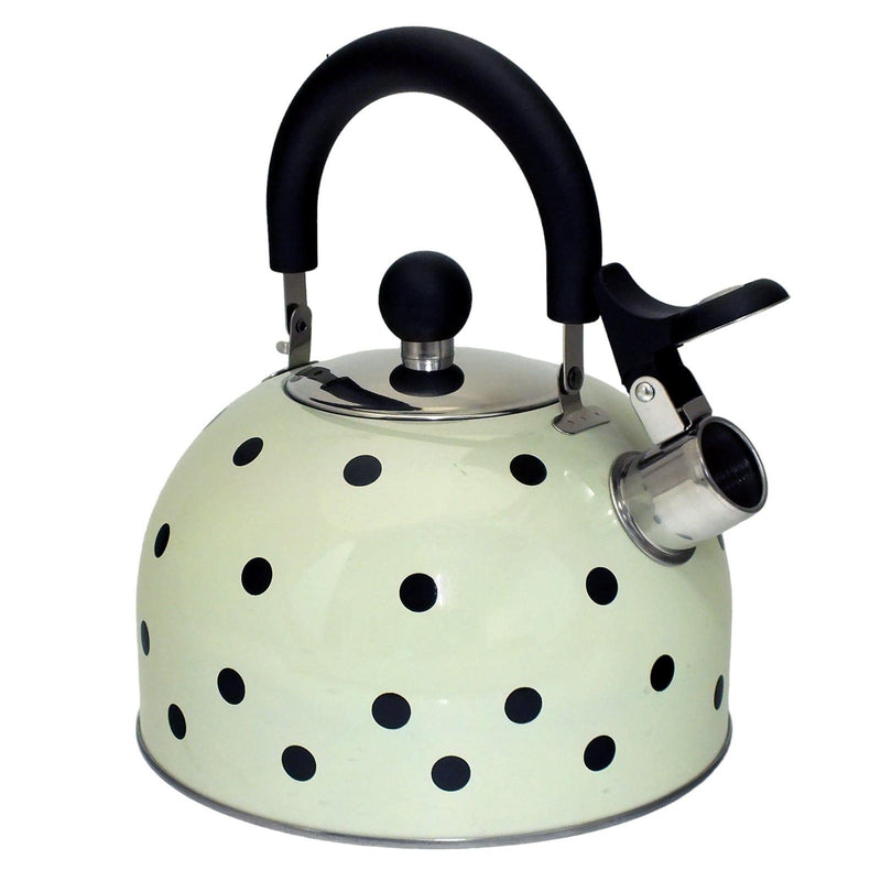 Voche Whistling Stovetop Kettle Voche 2.5 Litre Stainless Steel Whistling Stovetopv Kettle | Cream with Black Polka Dots