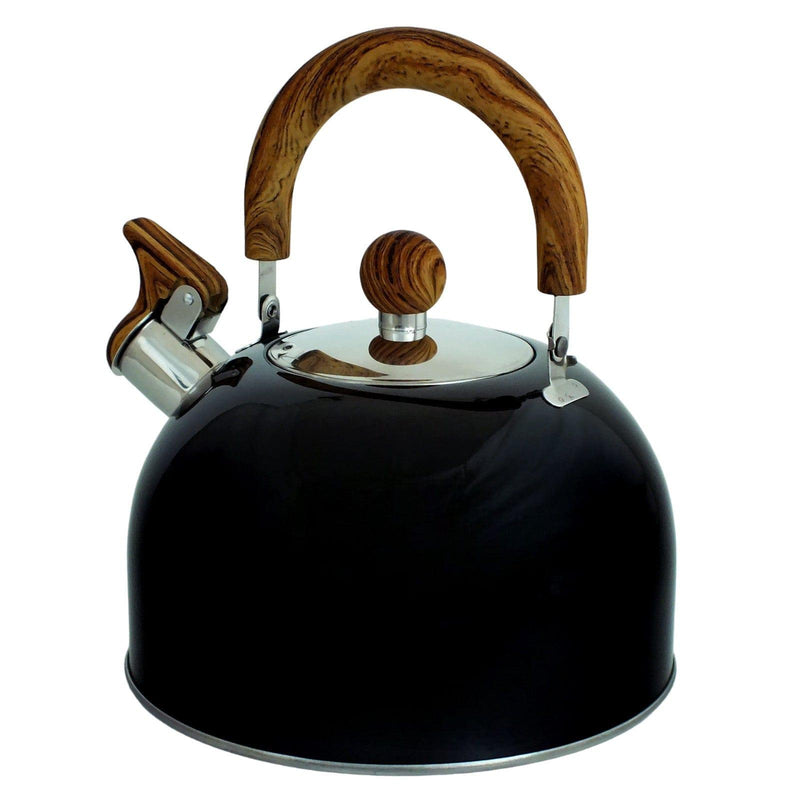 Voche Whistling Stovetop Kettle Voche 2.5L Black Whistling Stovetop Kettle with Wood Effect Soft Grip Handle