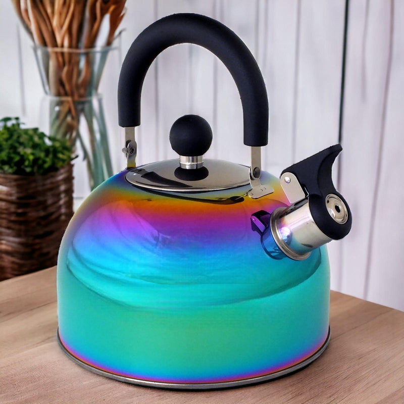 Voche Whistling Stovetop Kettle Voche 2.5L Stainless Steel Whistling Stovetop Kettle with Multi Coloured Iridescent Rainbow Finish