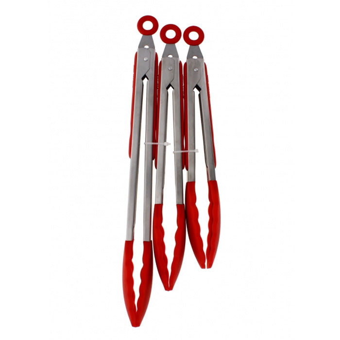 3 Piece Silicone Kitchen Tongs Stainless Steel Utensil Set