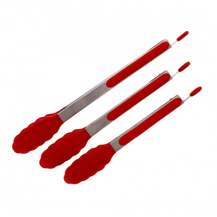 3 Piece Silicone Kitchen Tongs Stainless Steel Utensil Set