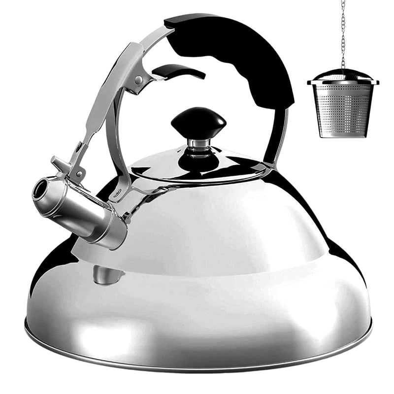 Willow and Everett Whistling Stovetop Kettle Willow & Everett 3L Stainless Steel Whistling Kettle & Tea Strainer | Suitable for Gas, Induction and Electric Hobs