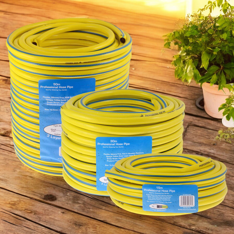 Heavy Duty Reinforced Garden Hose Pipe | 15m-50m Anti Kink Hosepipe | Connectors and Guide also avaiable