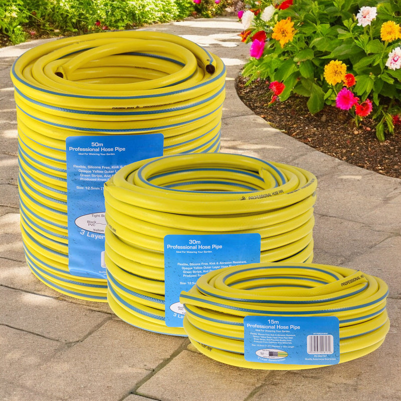 Heavy Duty Reinforced Garden Hose Pipe | 15m-50m Anti Kink Hosepipe | Connectors and Guide also avaiable