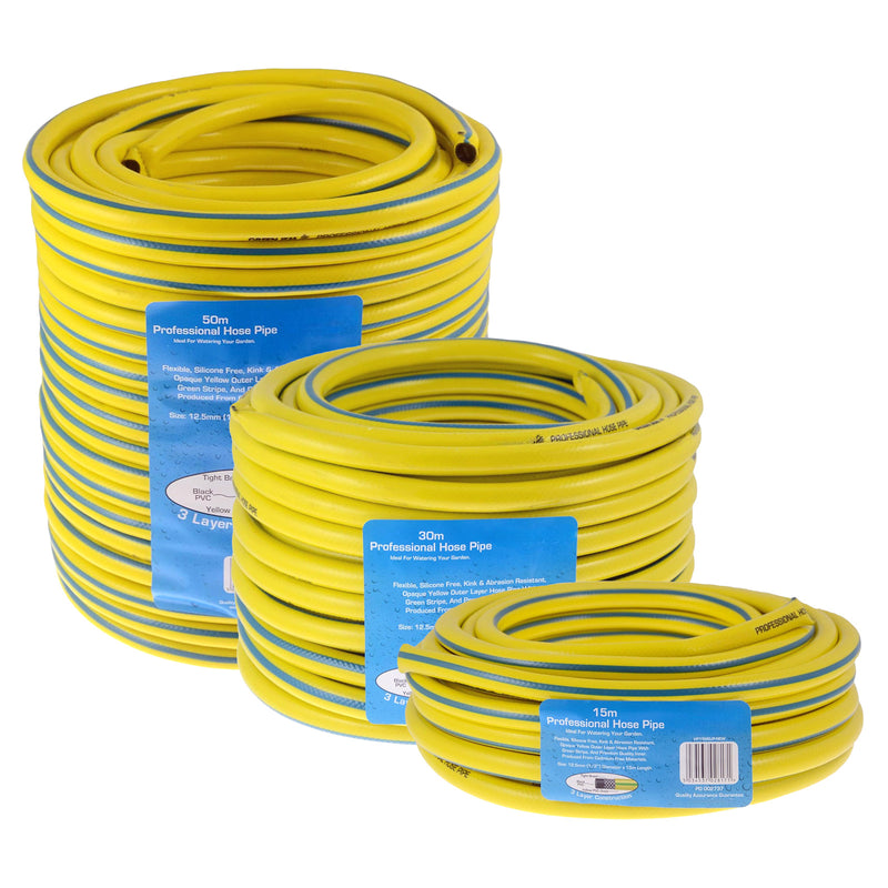 Heavy Duty Reinforced Garden Hose Pipe | 15m-50m Anti Kink Hosepipe | Connectors and Guide also avaiable