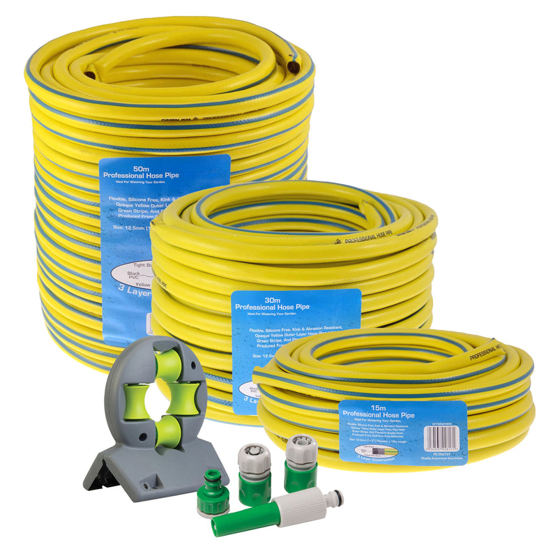 Heavy Duty Reinforced Garden Hose Pipe | 15m-50m Anti Kink Hosepipe | Connectors and Guide also avaiable