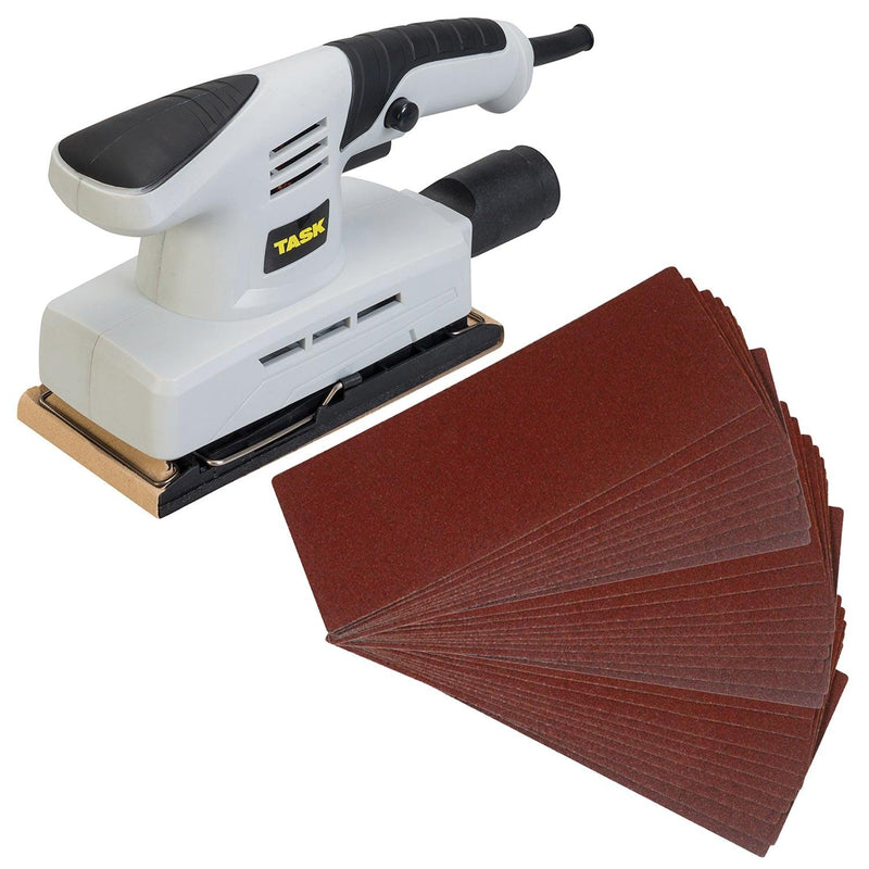 135W Electric Sander 1/3 Sheet Orbital Dust Extraction + 31 Mixed Sanding Sheets - tooltime.co.uk