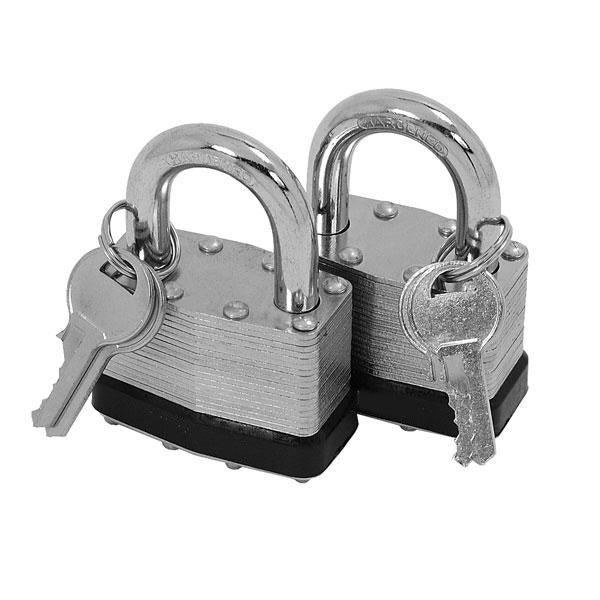 2pc Heavy Duty 50mm Keyed Alike Reinforced Laminated Steel Padlocks Same Keys - tooltime.co.uk