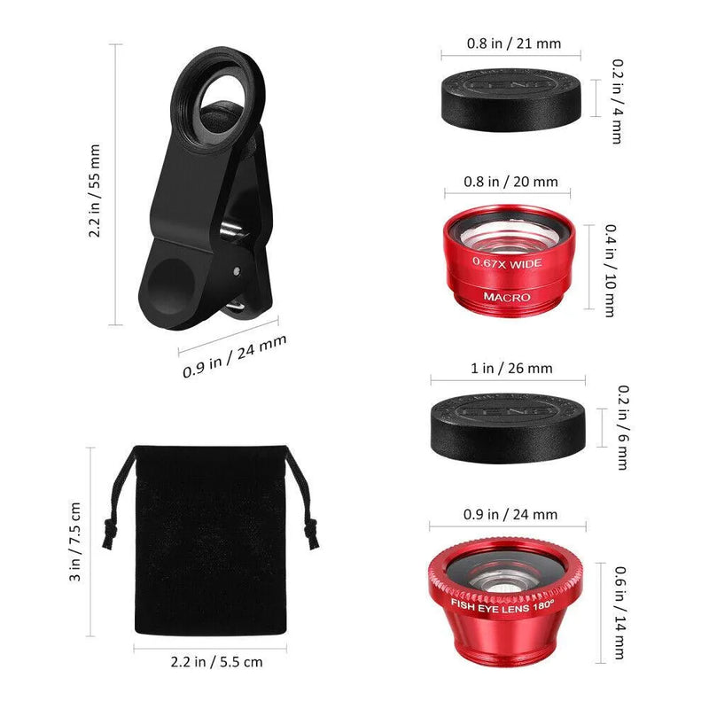 3-in-1 Clip On Smartphone Camera Lens Kit | Macro Fish Eye and Wide Angle Lenses - tooltime.co.uk