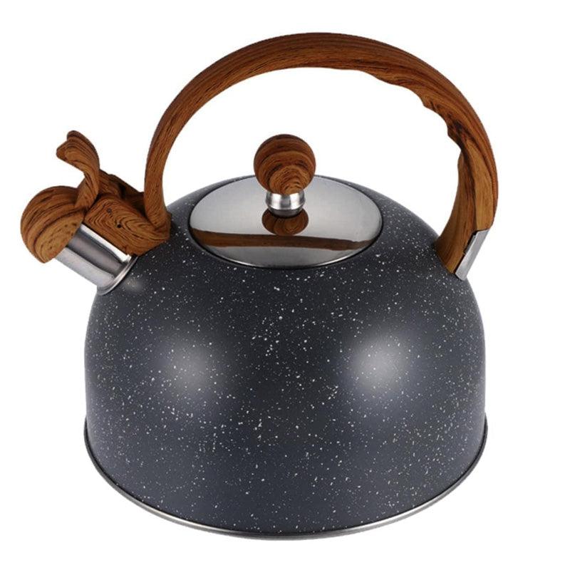 3 Litre Stone and Wood Effect Whistling Stovetop Kettle & 2 Slice Black Toaster Set - tooltime.co.uk