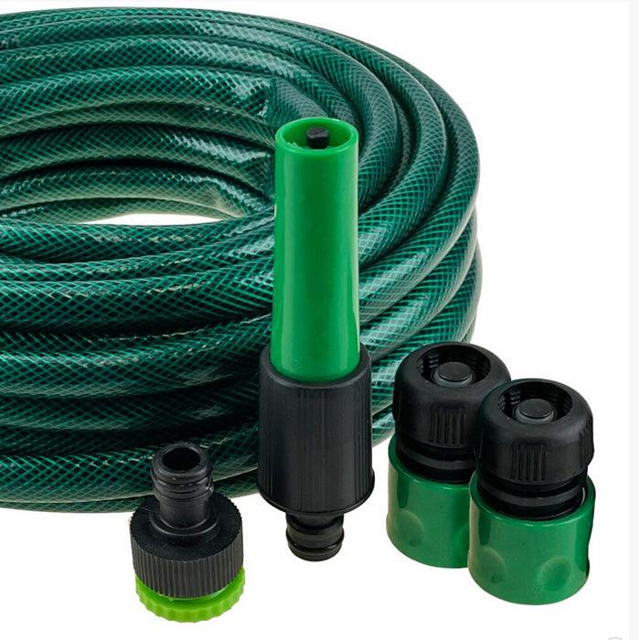 30m Garden Hose Spray Gun Nozzle + Fittings Set 100ft Reinforced 3 Ply Hosepipe - tooltime.co.uk