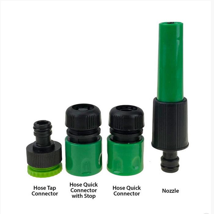 30m Garden Hose Spray Gun Nozzle + Fittings Set 100ft Reinforced 3 Ply Hosepipe - tooltime.co.uk