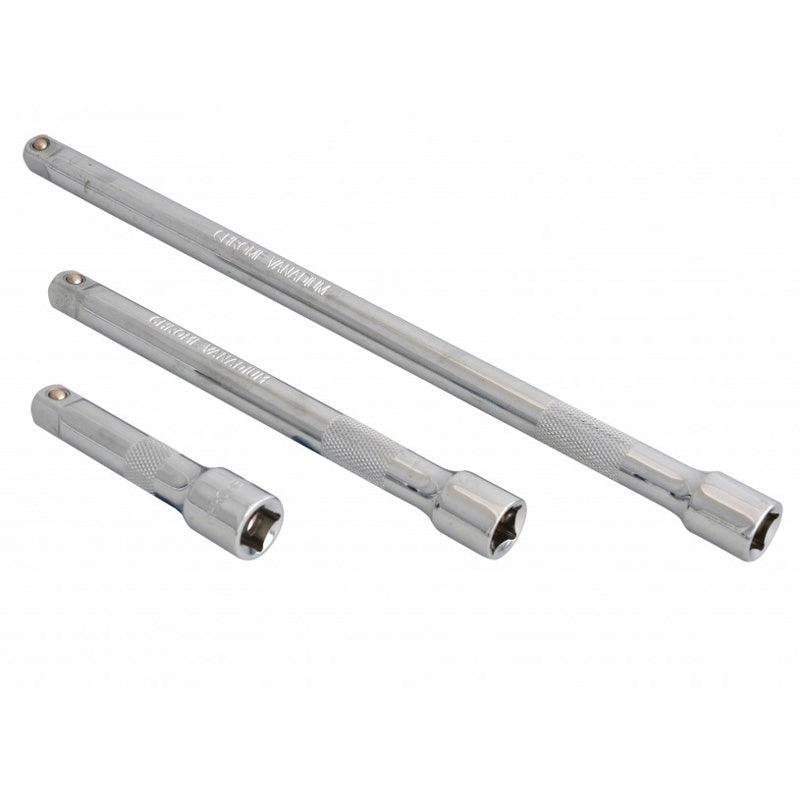 3/8" Socket Extension Bar Set CRV Chrome Vanadium Steel 3 Piece 75mm 130mm 250mm - tooltime.co.uk