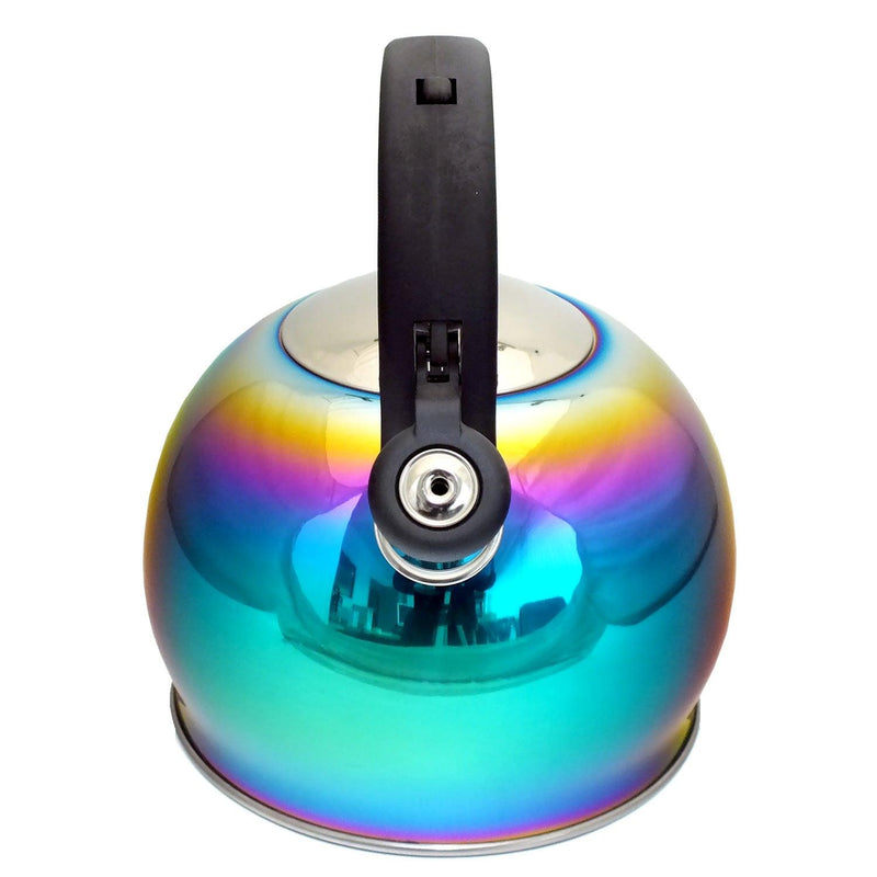 3ltr Whistling Stovetop Kettle Stainless Steel Iridescent Rainbow Multi Coloured - tooltime.co.uk