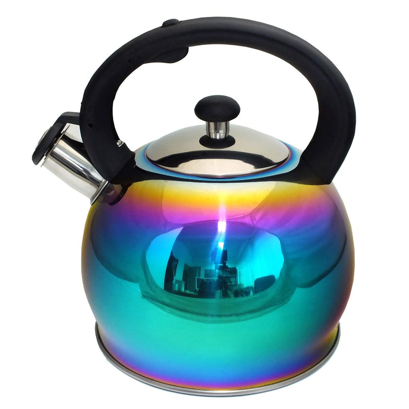 3ltr Whistling Stovetop Kettle Stainless Steel Iridescent Rainbow Multi Coloured - tooltime.co.uk