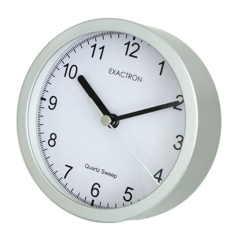 5" Quartz Clock Round Silver Desk Table Wall Mounted Silent Sweep Home Office - tooltime.co.uk