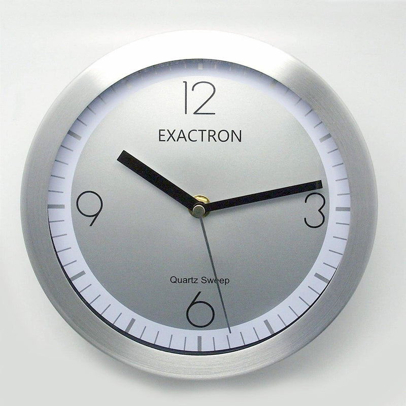 8" Wall Clock Quartz Silent Sweep Round Hanging Aluminium Wallclock Home Office - tooltime.co.uk